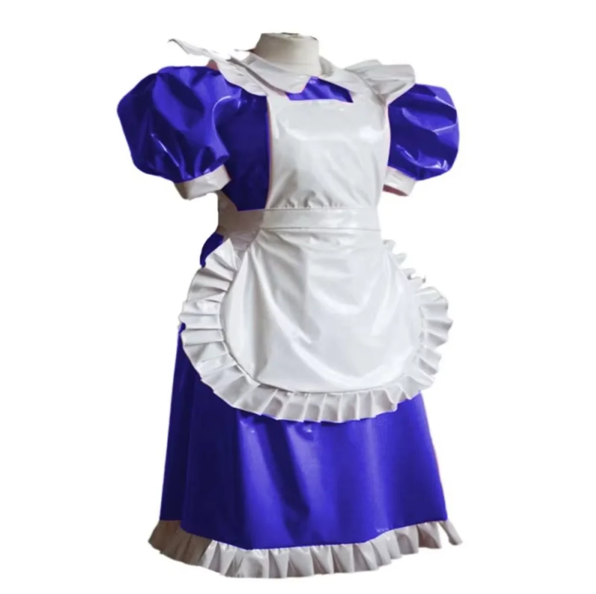 

Sexy Girls' Dress Japanese Lolita Fluffy Sleeves Mini Sissy Dress Shiny PVC Gothic Service Dress Independent Apron