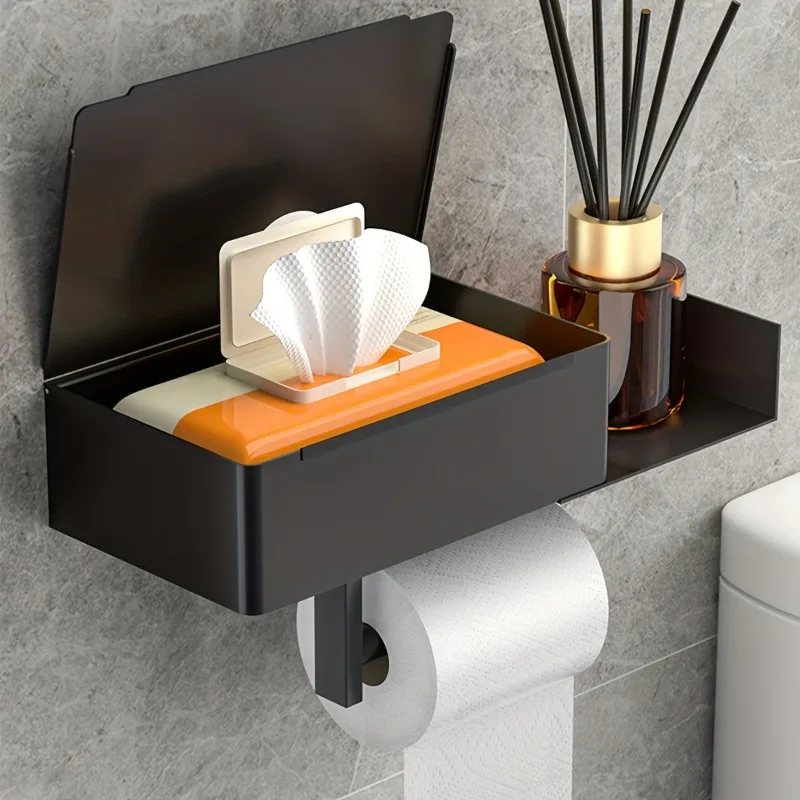 Light Luxury Stainless Steel Wall Mounted Toilet Paper Holder Double-layer Tissue Holder Wet Wipes Storage Bathroom Accessories