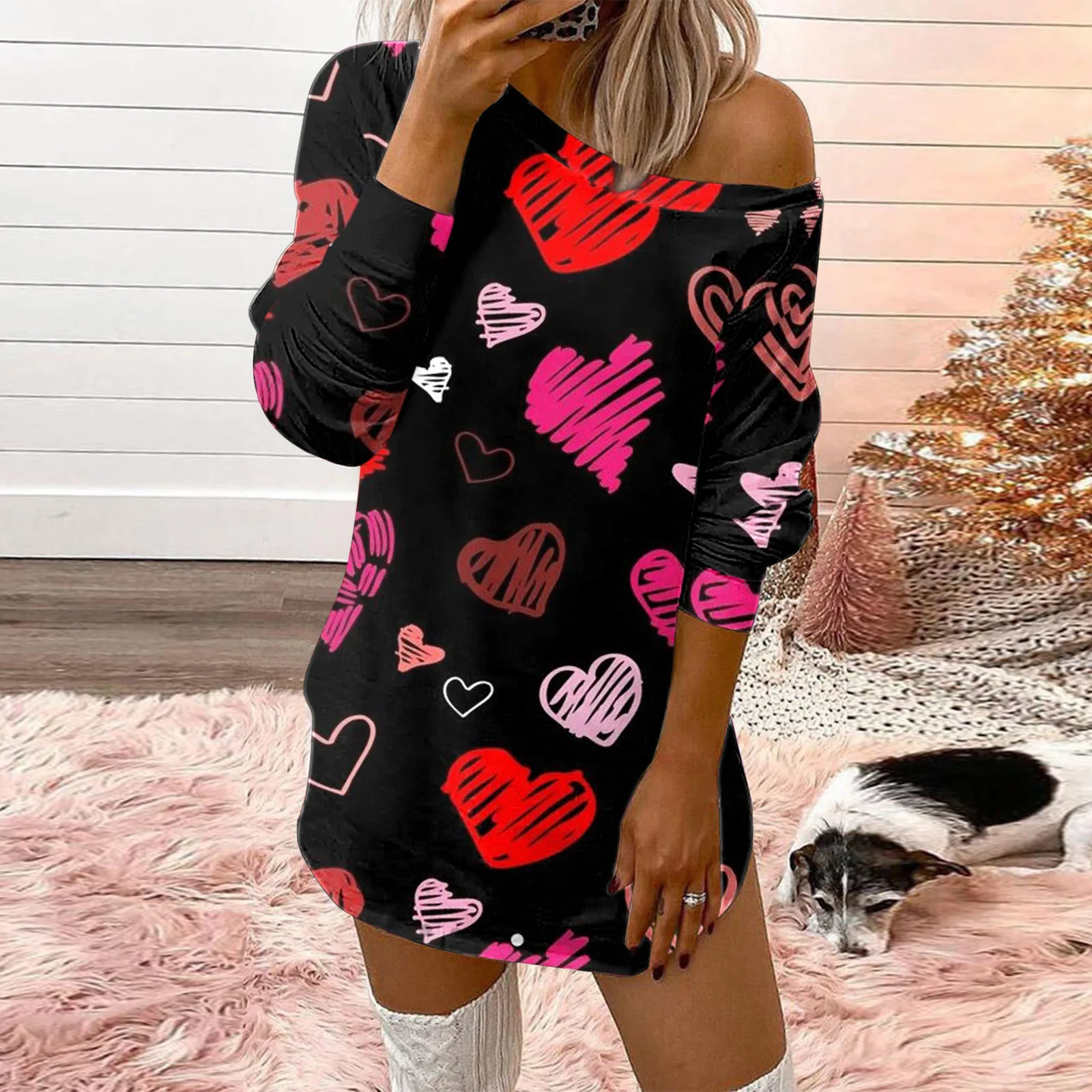 

Women's dress Mini-Skirt Long-Sleeved Valentine's-Day Sports O-Neck Shirt-Dress Sexy Bodycon Knee-Length Dresses warm Vestidos