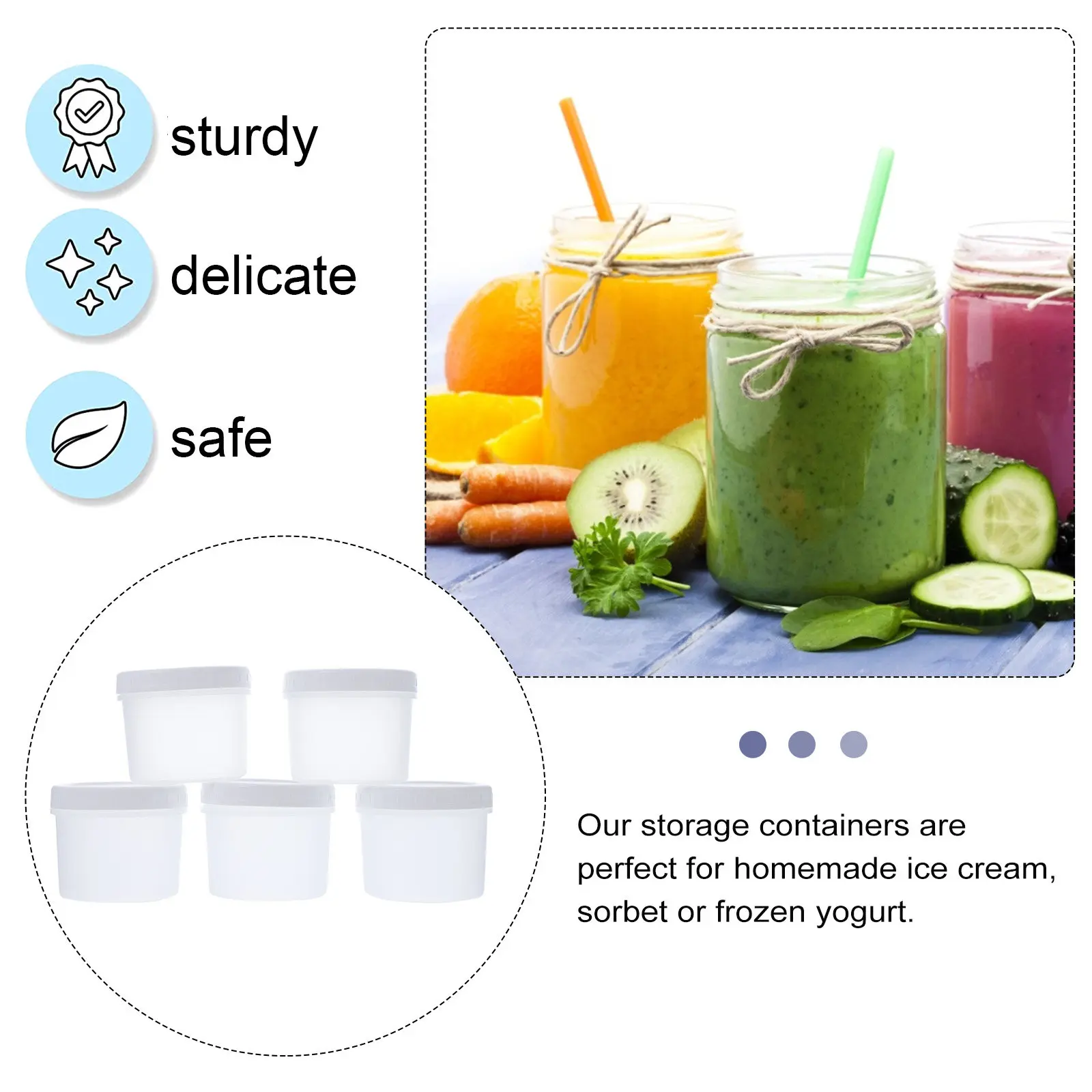 5pcs 400Ml Ice Cream Containers With Lids Freezer Storage Boxes Dessert Cup Yogurt Jar Plastic Food Container Stackable Kitchen