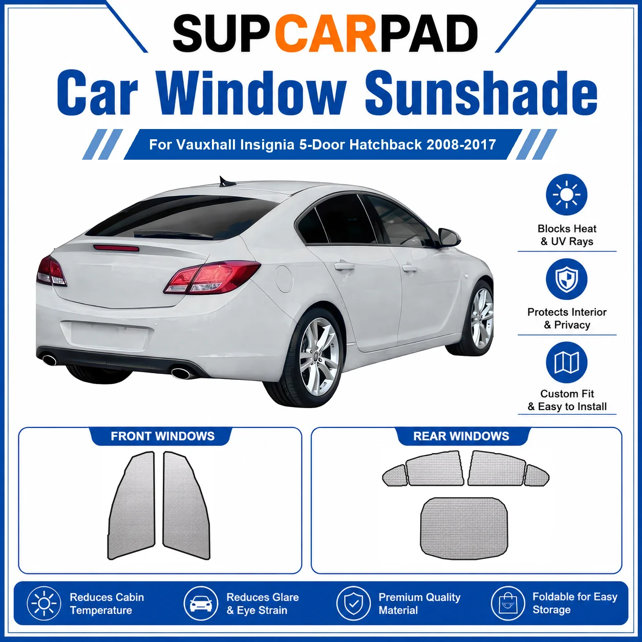 For Vauxhall - Vauxhall Insignia 5-Door Hatchback 2008-2017 Full Set Car Window Sunshades UV Block Privacy Heat Insulated Foldab