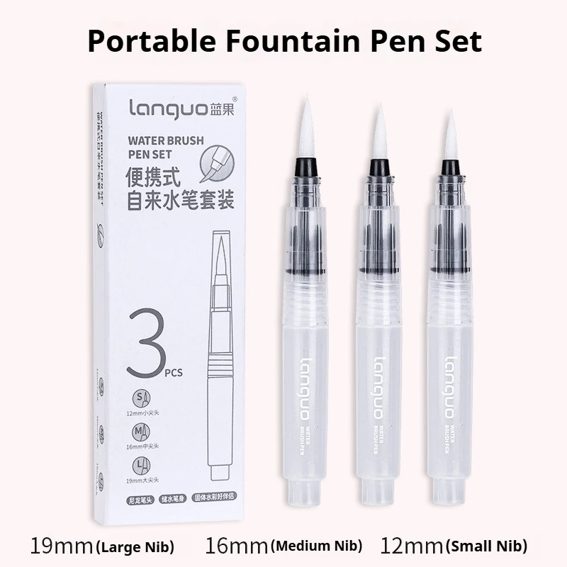 

3Pcs Soft Nylon Water Ink Storage Brush Pen Set Refillable Water Color Brush Pens for Calligraphy Watercolor Painting Drawing