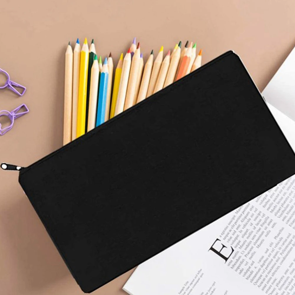 15 Pcs Black Blank Canvas Bag 8.3X4.7in Stationery Storage Zipper Bag Diy Graffiti Pencil Case Diy Gift Bag