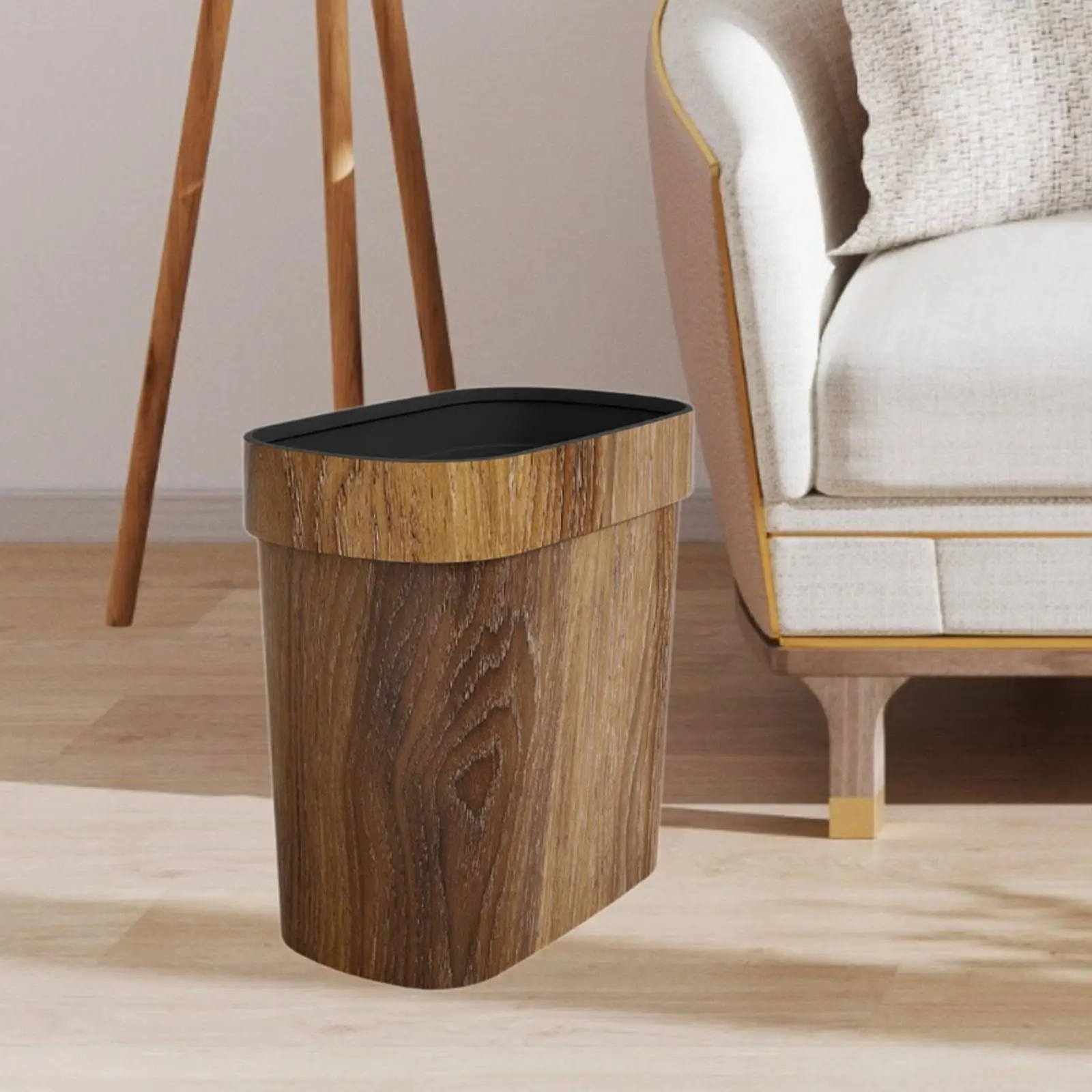 Compact Slim Trash Bin Brown PP Material Stylish Rectangular Waste Basket for Study Room Bathroom Living Room
