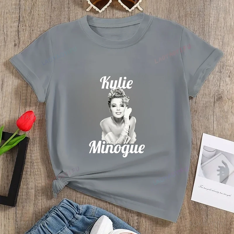 Famous Singer Kylie Minogue Classic Poster Print Women's Fashion T-shirt, Everyday Casual Street Wear, Women's Cotton T-shirt