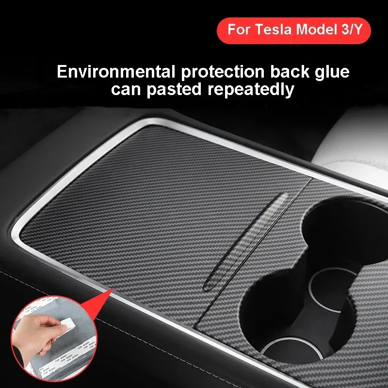 Für Tesla Model 3 Y Mittelkonsolen-Abdeckung mit Druckgriff, ABS-Verkleidung für die Mittelkonsole, passend zur Original-Fahrzeugschutzdekoration – Detail 1
