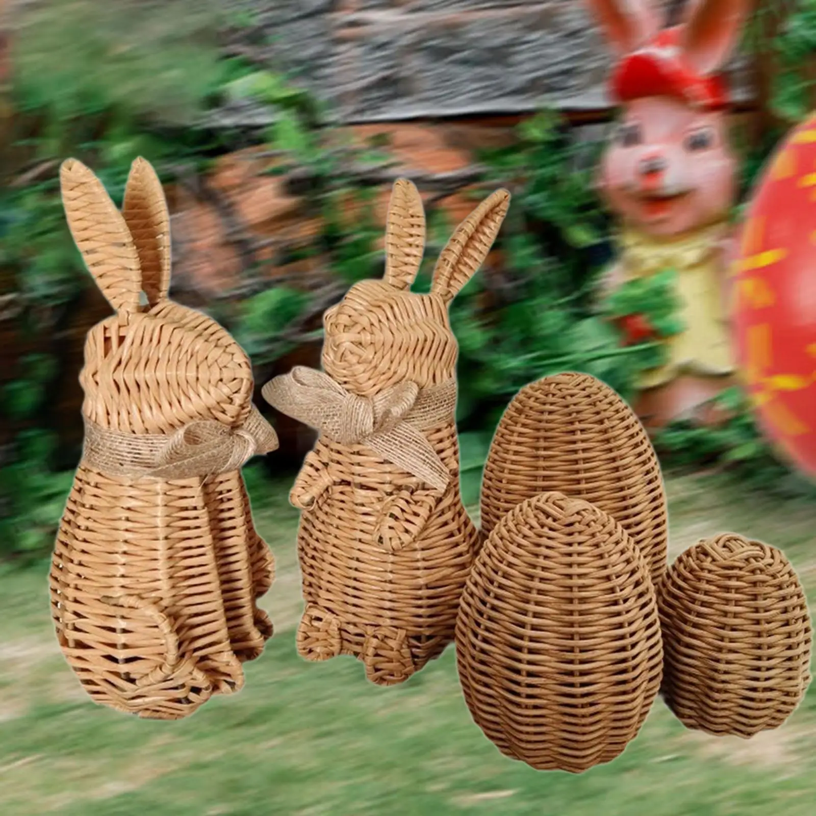 Decoraciones de conejito de Pascua, conejito de pie artesanal con estatua de conejito de huevo para fiesta temática, sala de estar, exhibición de vacaciones en interiores