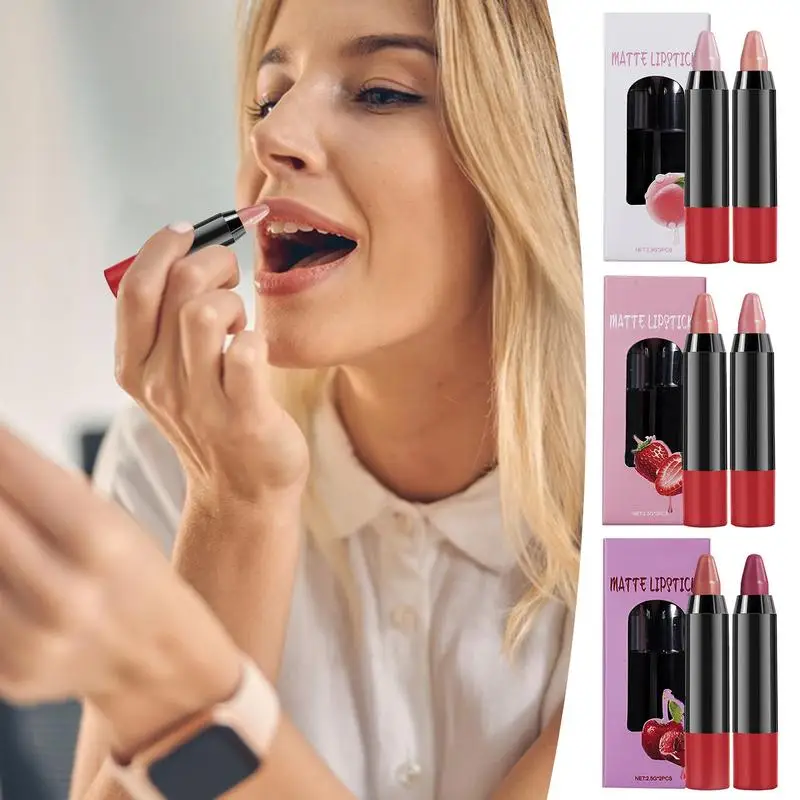 Mat Lip Potlood Langdurige Lip Vlek Lip Potlood Matte Easy Color Lip Pen 2 Stuks Zijden Afwerking Lip Liner Lippenstift Lip Liner Set