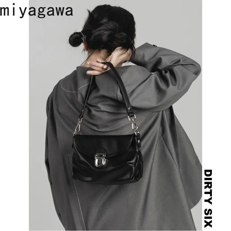 Miyagawa Vintage duża klamra miękka skórzana torba na ramię moda koreański elegancki torby Crossbody damskie designerskie torby