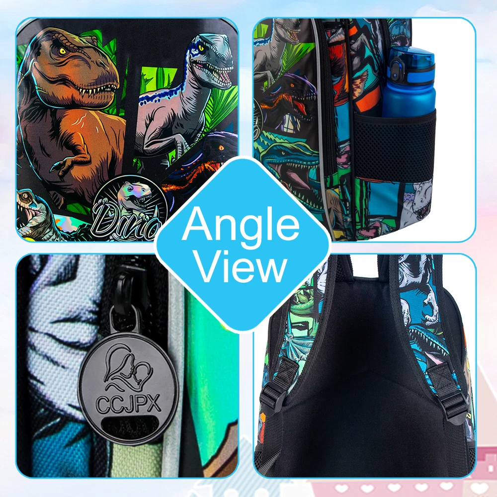 Zaino da 3 pezzi per ragazzi, zaini per libri in età prescolare con dinosauro da 16 pollici, zaini per la scuola materna elementare