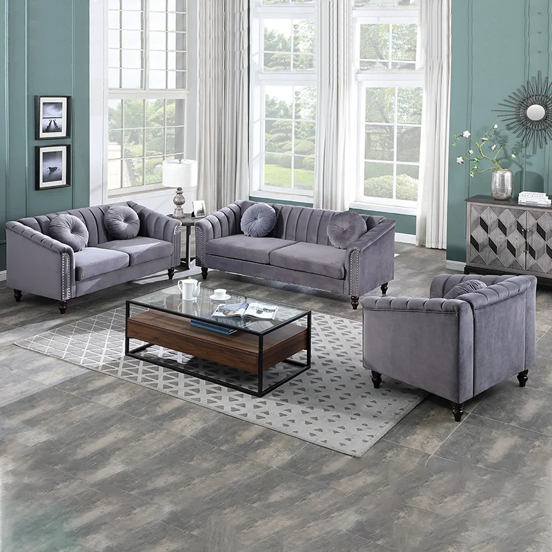 custom.ATUNUS Hot Selling Home Furniture Living Room Velvet Sectional Couch Living Room Leisure Sofa