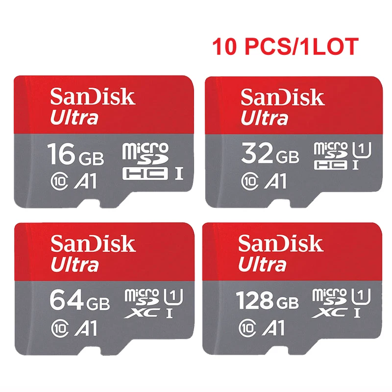 10PCS/LOT SanDisk Micro SD Card 512GB 256GB 128GB 64G MicroSDXC Memory Card 32GB 16GB MicroSDHC Class10 U1 for Tablet/smartphone