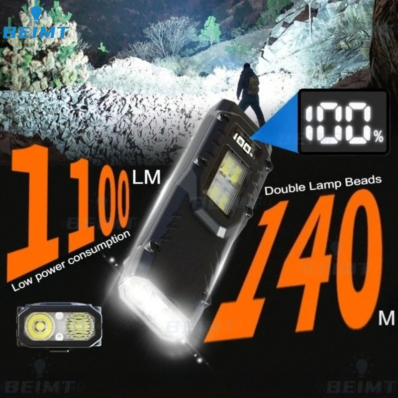 

Pocket EDC Flashlight with Digital Display USB Rechargeable Waterproof Lantern Ultra-thin LED Light for Outdoor Home Emergencies