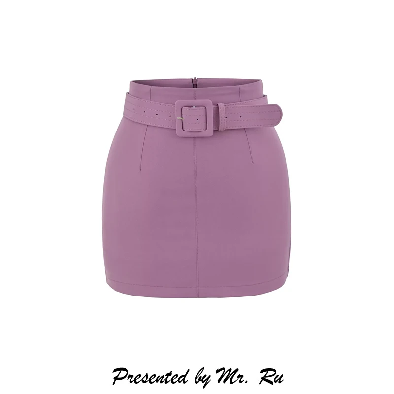 Basic Style Anti-Light Zipper  Skirt Summer Pure Color Age-Defying Belted Suit Half Skirt A-Line Silhouette Slim Fit