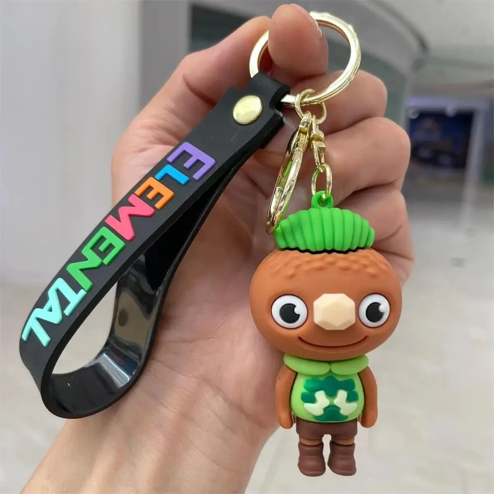 Disney Movie Elemental Keychain Anime Figure Wade Ripple Ember Lumen Clod Gale Silicon Keychain Backpack Key Rings Ornament