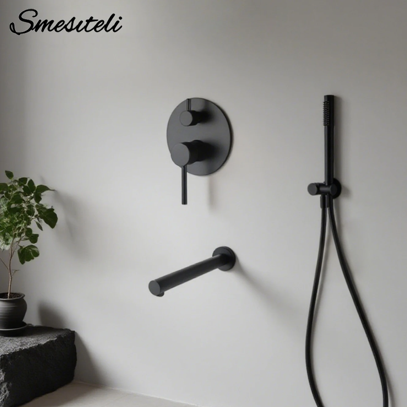 

Smesiteli Роскошная гарантия 20 года, медный матовый черный круглый набор ручной насадки для душа + излив для водопада + набор переключателей смесителя