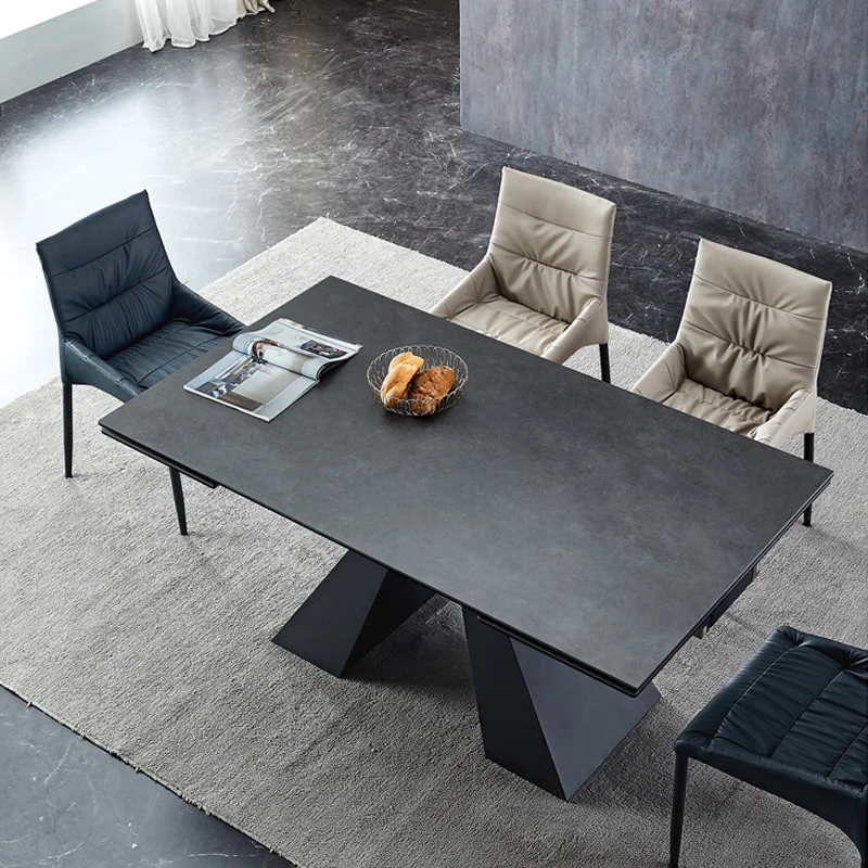 custom.ATUNUS Italy Luxury Rectangular Marble Table Expandable Dining Room Folding Table Stone Slate 8 Extendable Dinner Ta
