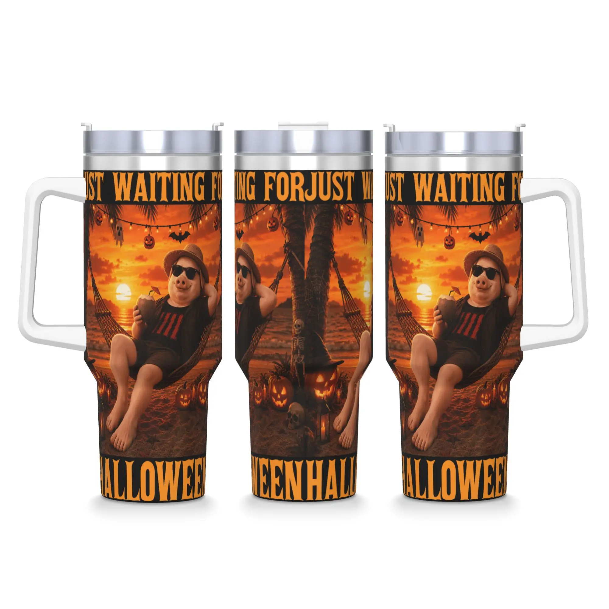 Stainless Steel Tumbler Sunset Beach John Pork Chill Waiting for Halloween Mugs Cup With Straws Travel Cold Drink Water Bottle