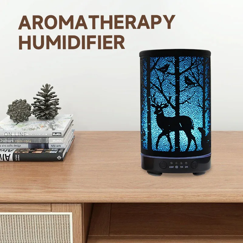 Ultrasonic Air Humidifier Essential Oil Diffuser Hollow Deer Timing Function Cool Mist Maker Fogger with Led Lights Difusor