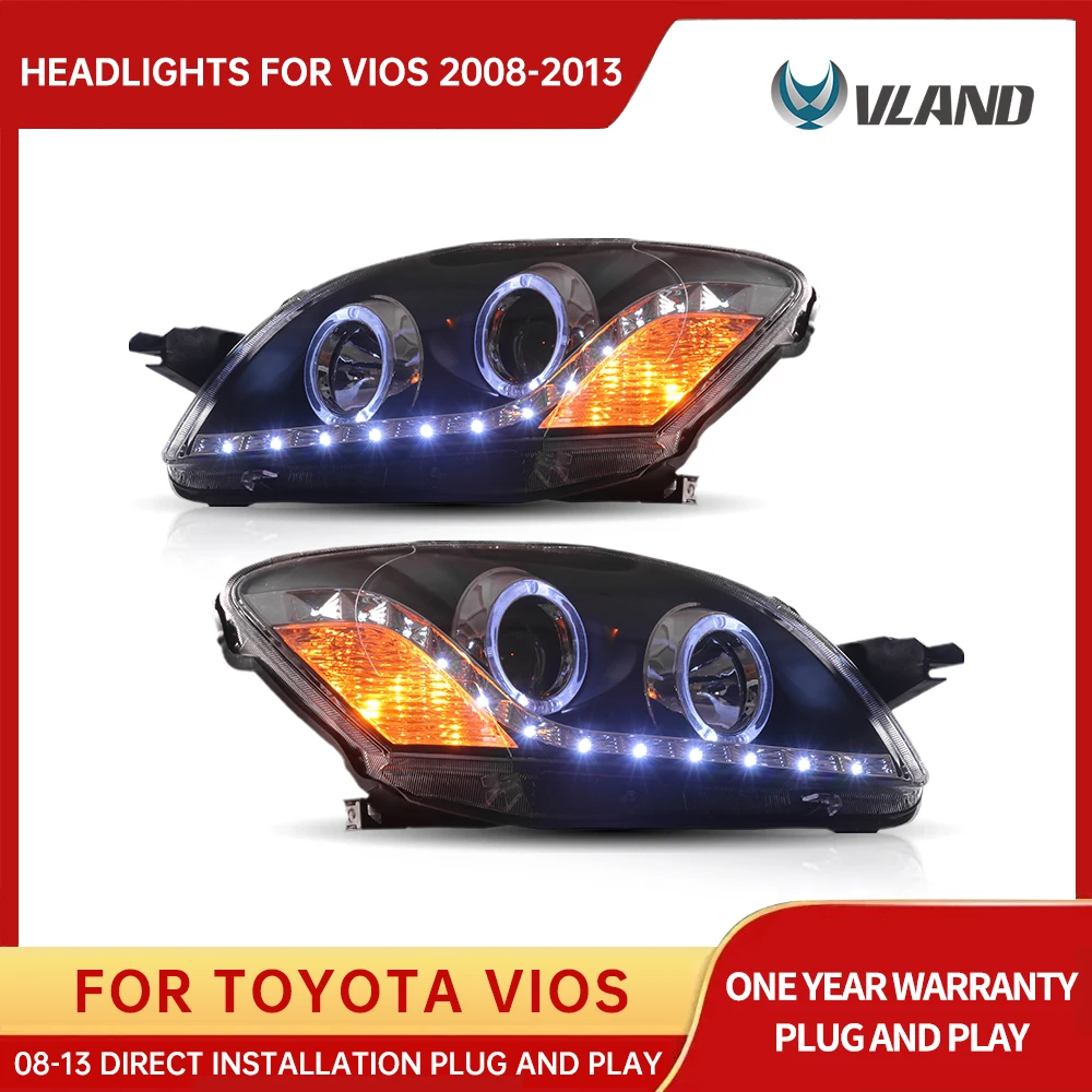 VLAND Factory accessories for Car lights for Yaris/Vios Headlight 2008-2013 xenon head lamp with angel eyes & DRL LED light bar