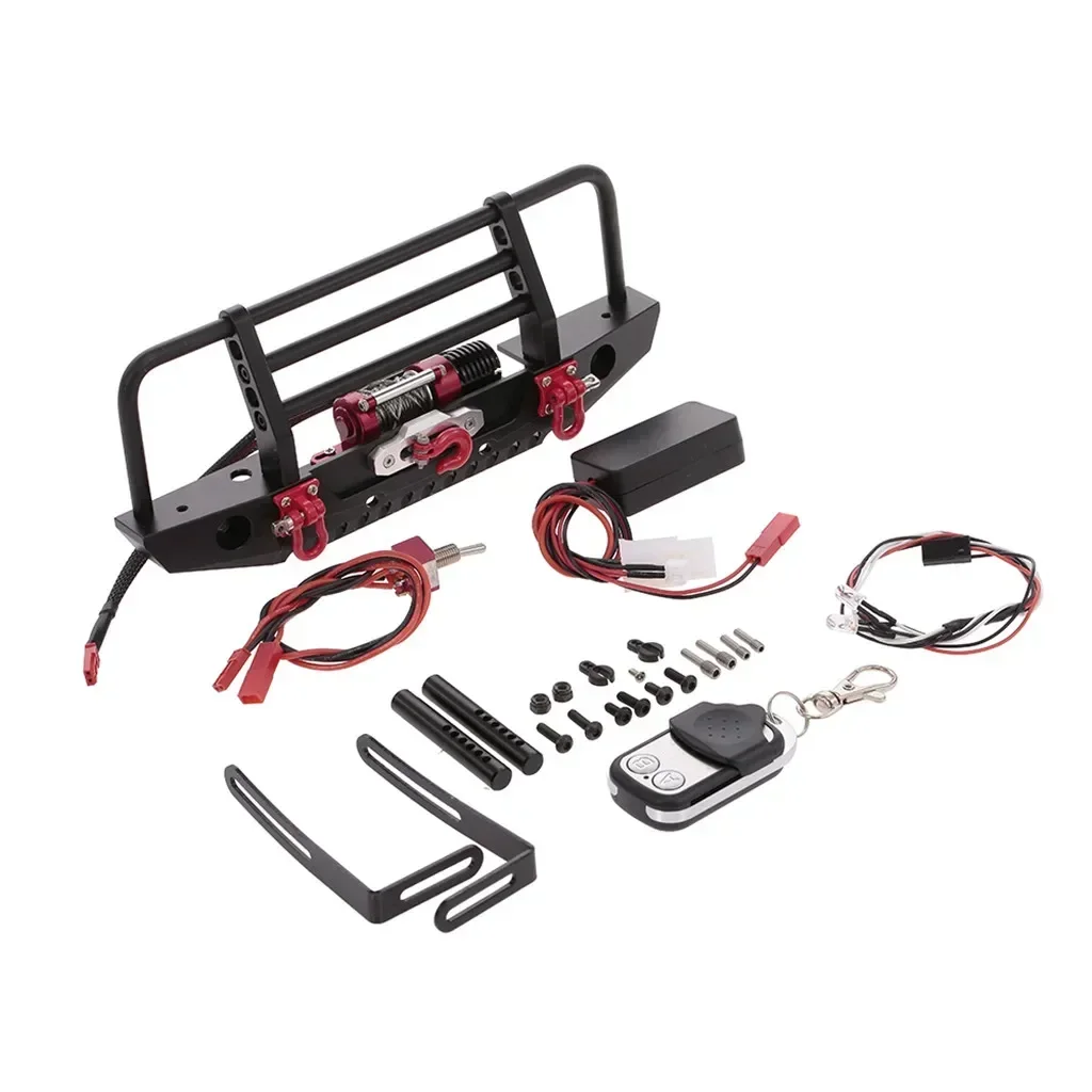 Pare-chocs en métal avec treuil 2 lumière LED télécommande récepteur pour TRX-4 TRtage Trxs Axial SCX10 RC inoler pièces de voiture