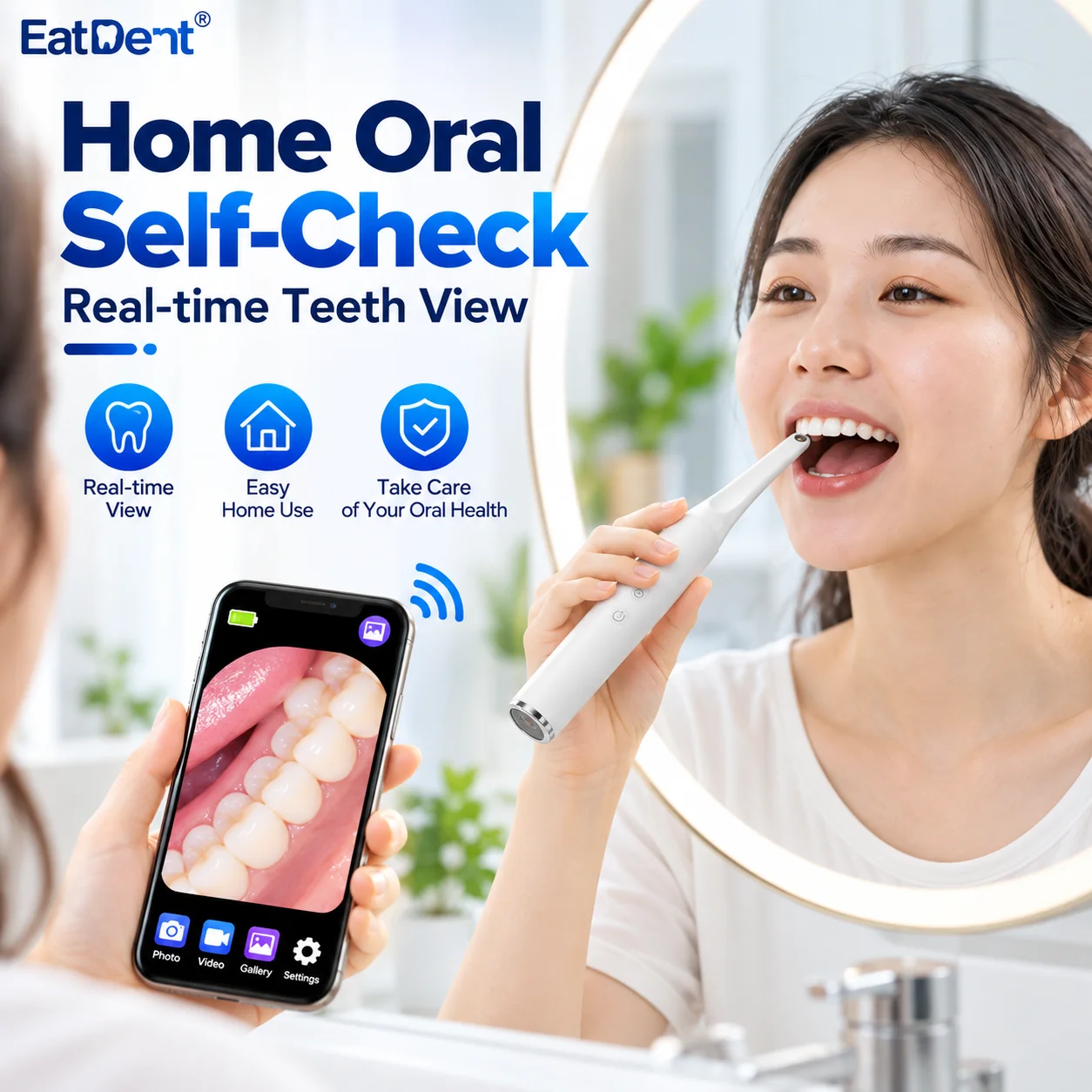 720P HD Dental Intraoral Camera Endoscope 6 LED Light for Android and iOS Wireless Visual Camera Home Oral Care Inspect Tool Kit
