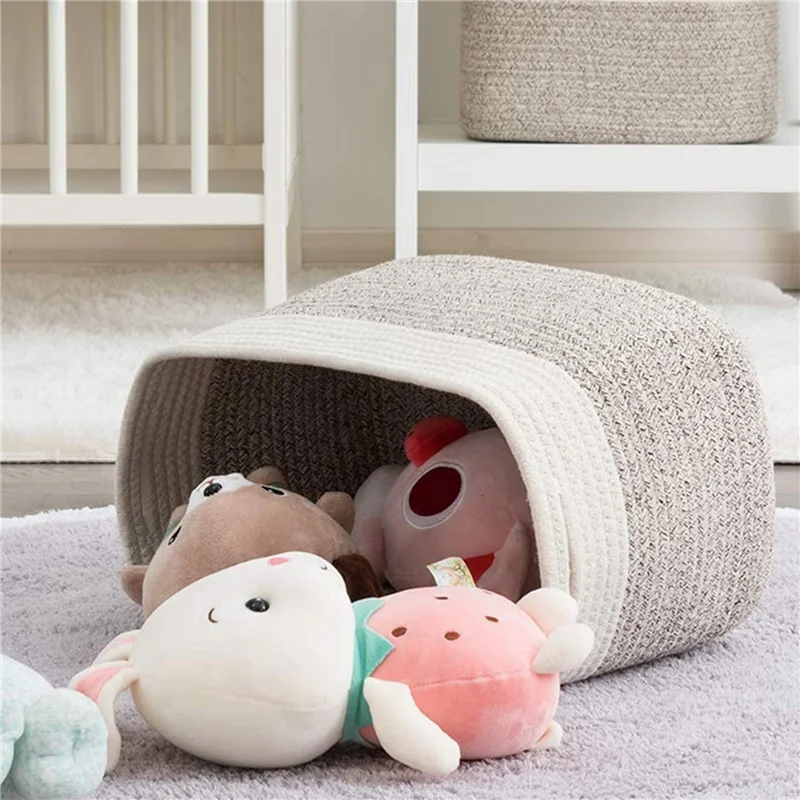 

B59A 2X Cotton Rope Storage Baskets Bin Storage Square Organizer Foldable Decorative Woven Basket With Handles, C