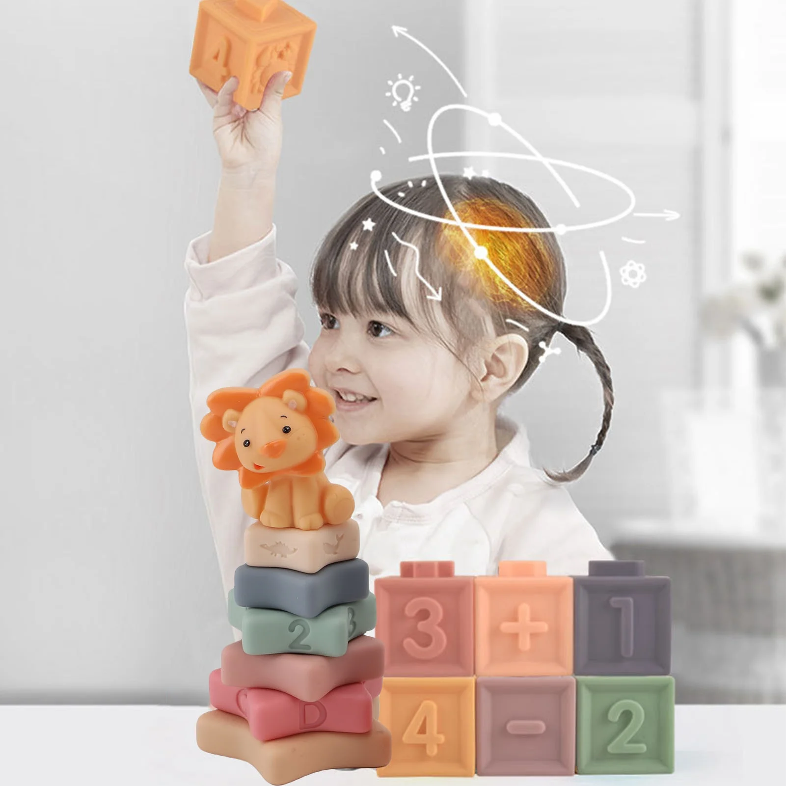 Cartoon Lion Soft Stacking Building Block Toys Educational Animal Cognitive Puzzle Block Toys for Toddler