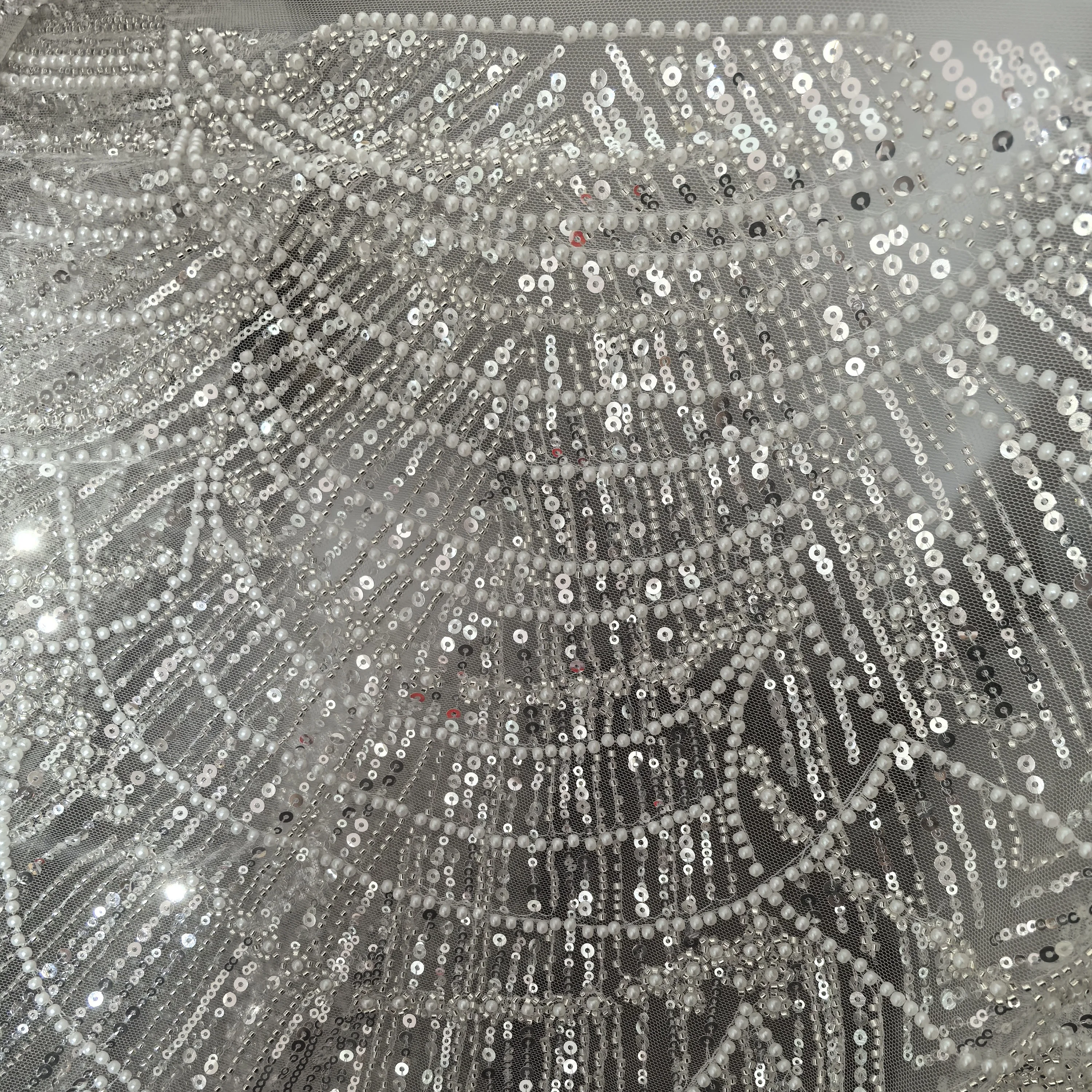 Puff Sleeve Pearl Mermaid Gown Sequined Vintage wedding party dress Ball Gown Reunion Gown Homecoming Dress