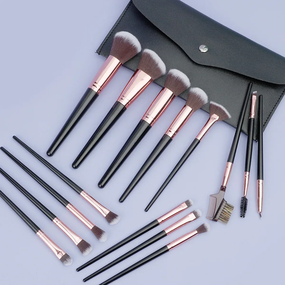 15Pcs Professional Makeup Brushes Set Soft Synthetic Bristles Foundation Blush Eyeshadow Concealer Brush with PU Storage