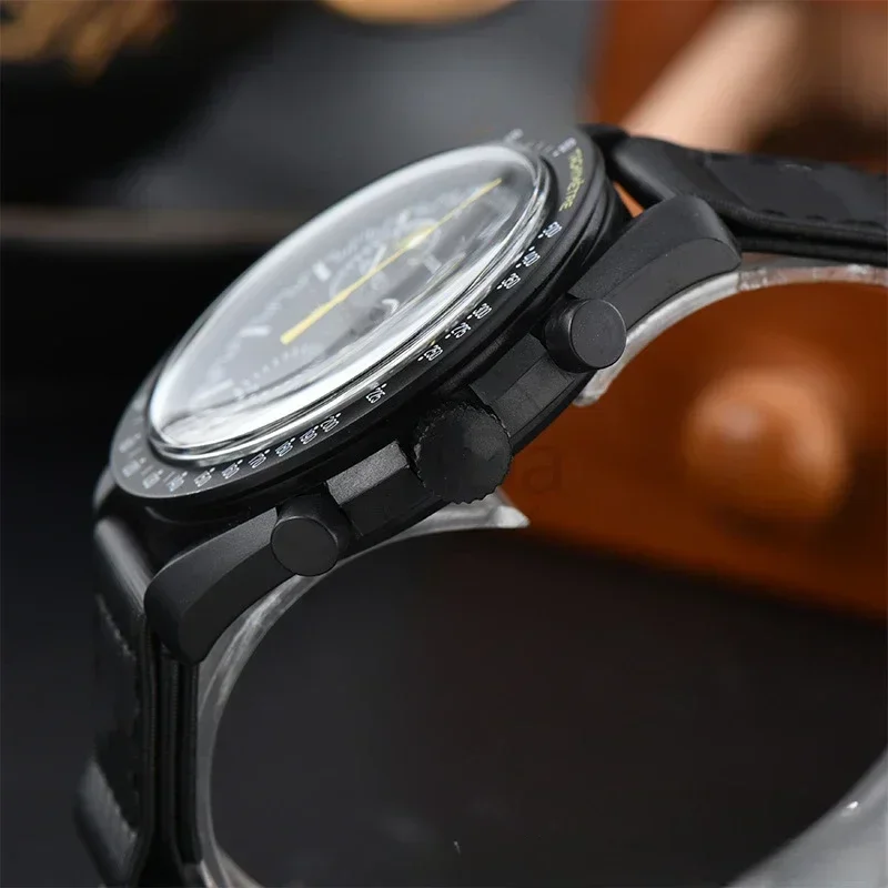 2025 ساعة رجل الموضة القمر المشترك الفضاء القمر مهمة ستة اليد كرونوغراف كوارتز ساعات رجالية ونسائية