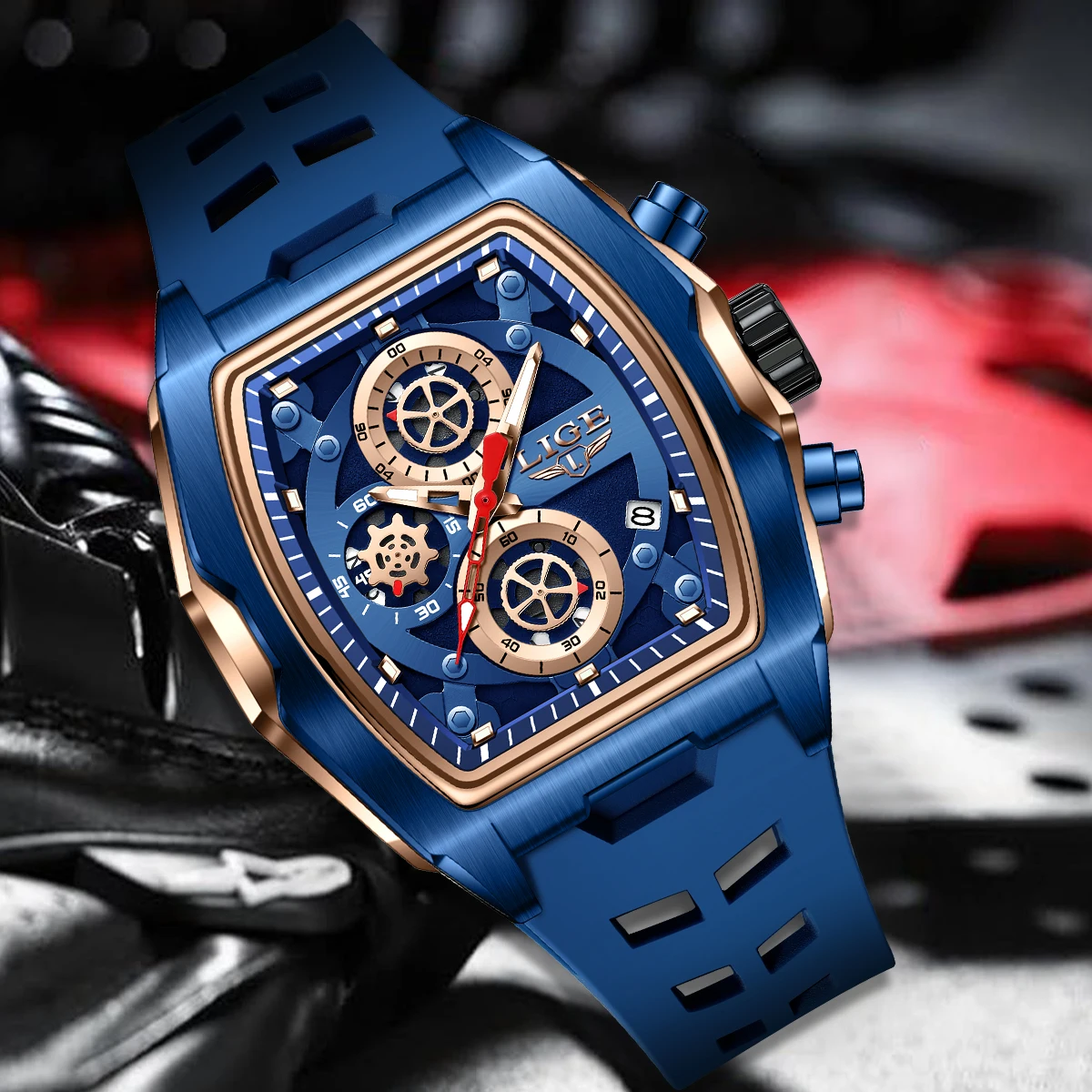 LIGE Men watch Multifunctional Luxury Fashion Quartz Wristwatches for Men Warrior Red Strap Waterproof Chronograph reloj hombre