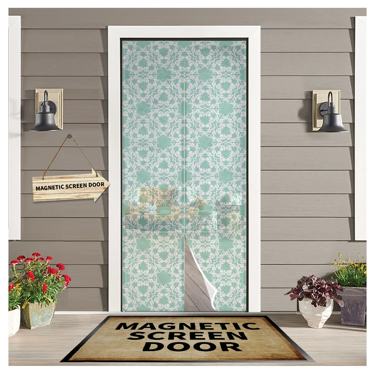 Baroque Flowers Art Retro Summer Magnetic Screen Door Curtains Mosquito Net Door Curtain for Bedroom Kitchen Door Screens