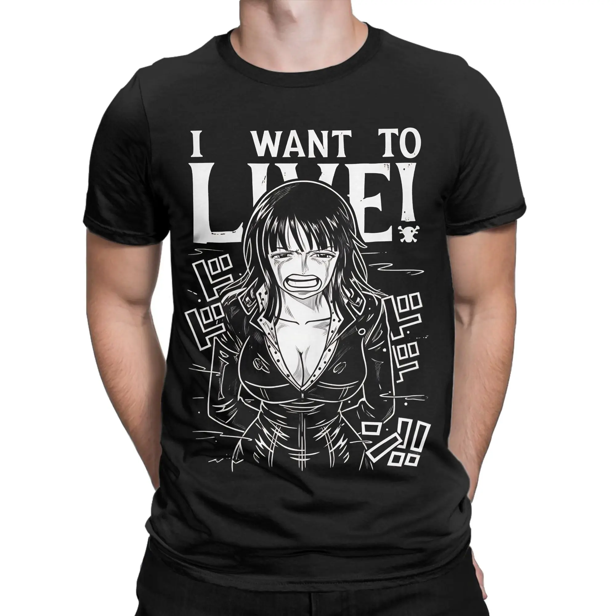 Nico Robin One Piece Anime I Want To Live Enies Lobby T-Shirt for Men  Crazy 100% Cotton Tee Shirt Round Neck Short Sleeve Tops