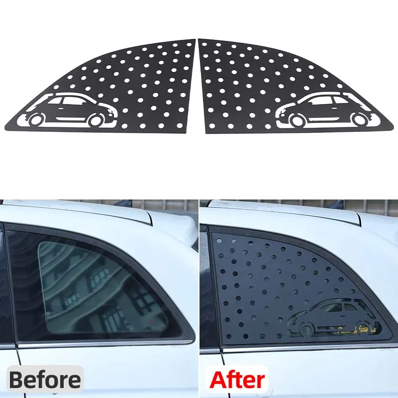 

2Pcs Aluminum alloy black For Fiat 500 2007+ car rear triangle window honeycomb panel decorative sticker protection accessories