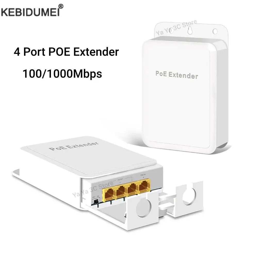 4 Port IP55 Waterproof POE Repeater 100/1000Mbps Outdoor 1 to 3 Network Switch PoE Extender for POE Camera Wierless AP