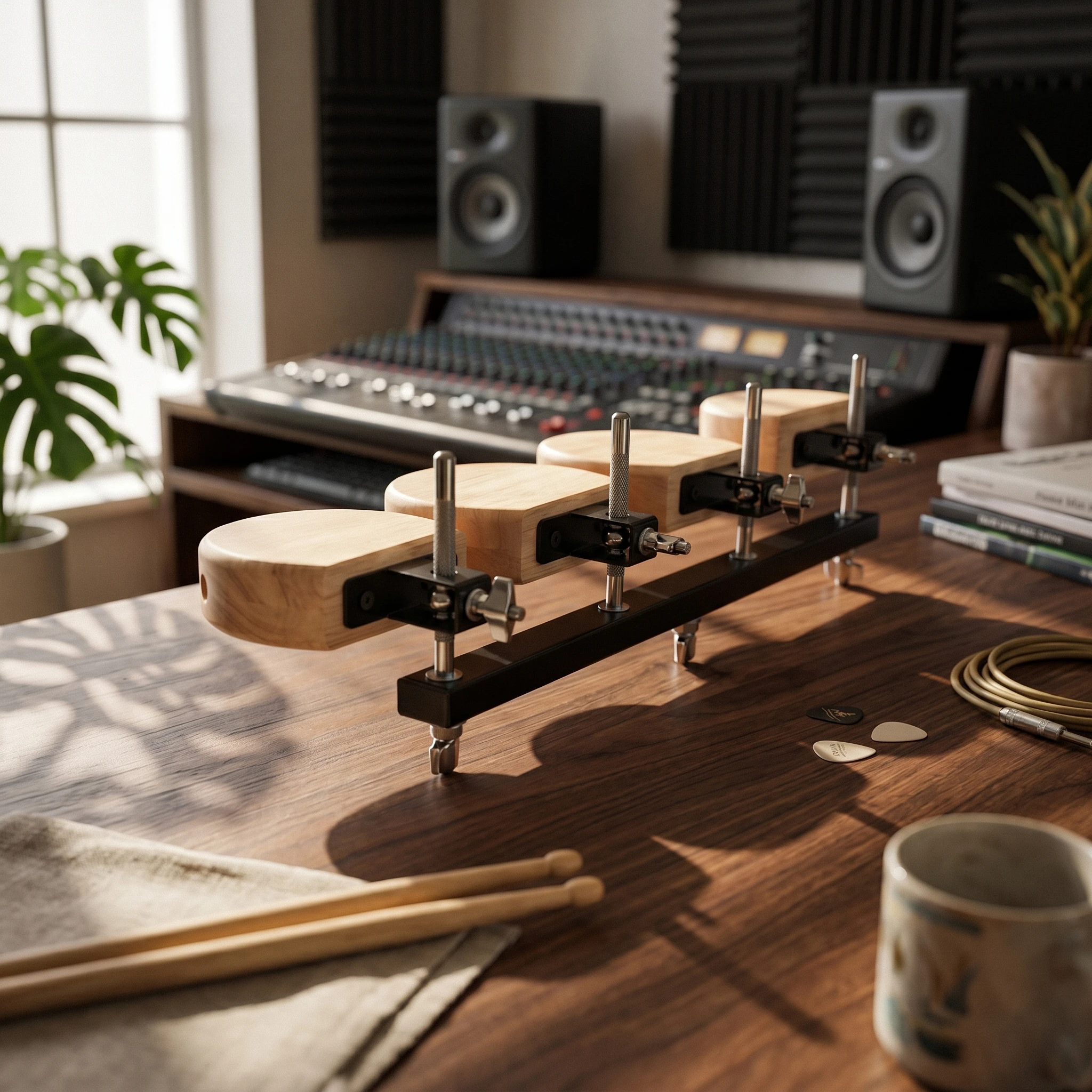 Five-Tone Instrument Adjustable Stand Wooden Percussion Set Standing Percussion Instrument Natural Wood Telescoping