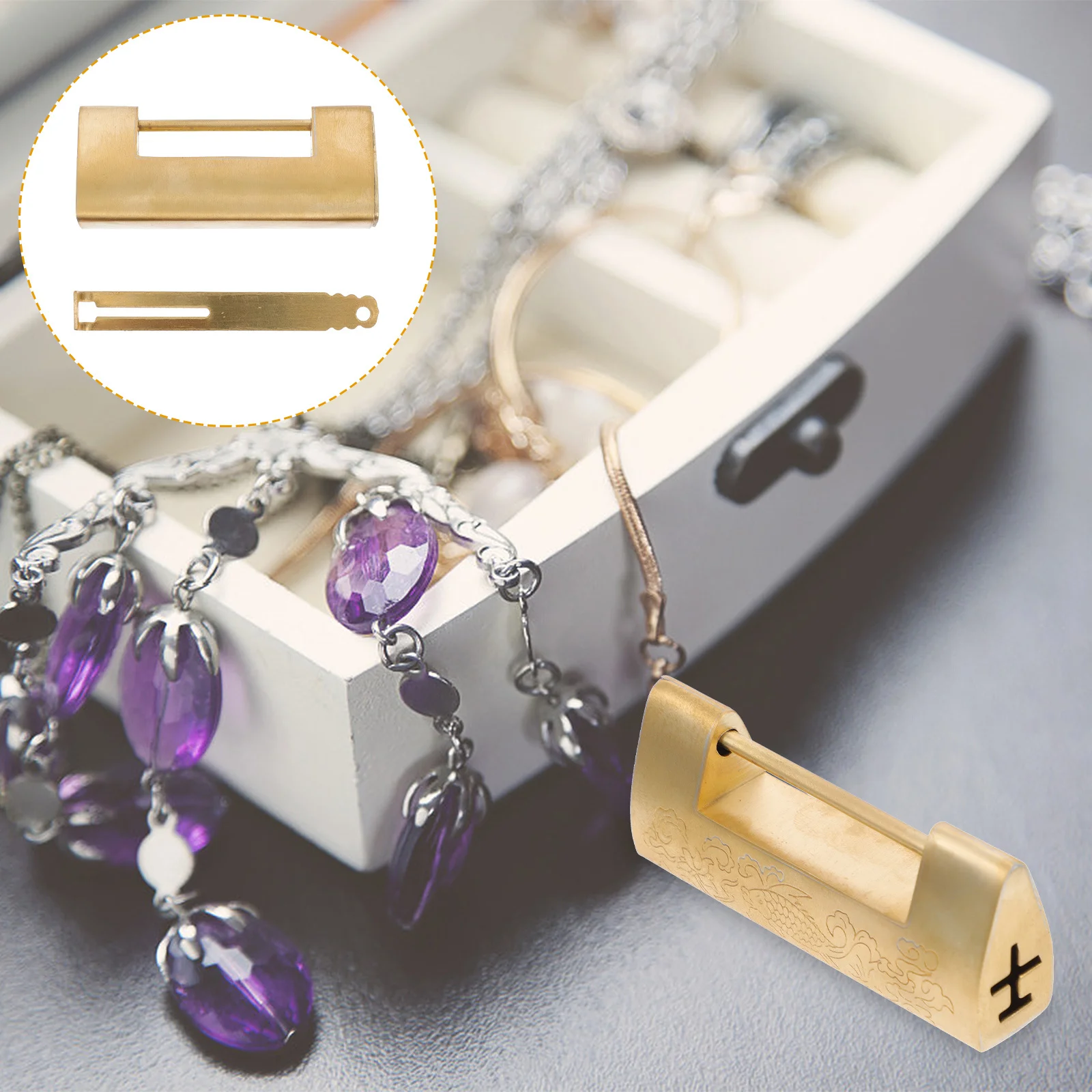 

1Set Chinese Padlock Brass Vintage Lock for Jewelry Box Latches Mini Closure Retro Decorative Metal Fastener