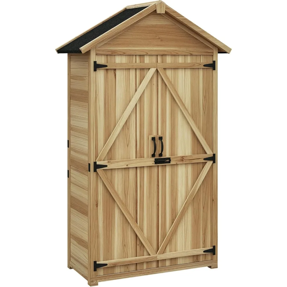 

Outdoor Storage Cabinet with Waterproof Asphalt Roof, Wooden Garden Shed with Double Lockable Doors and Shelves, Wood Tool Shed