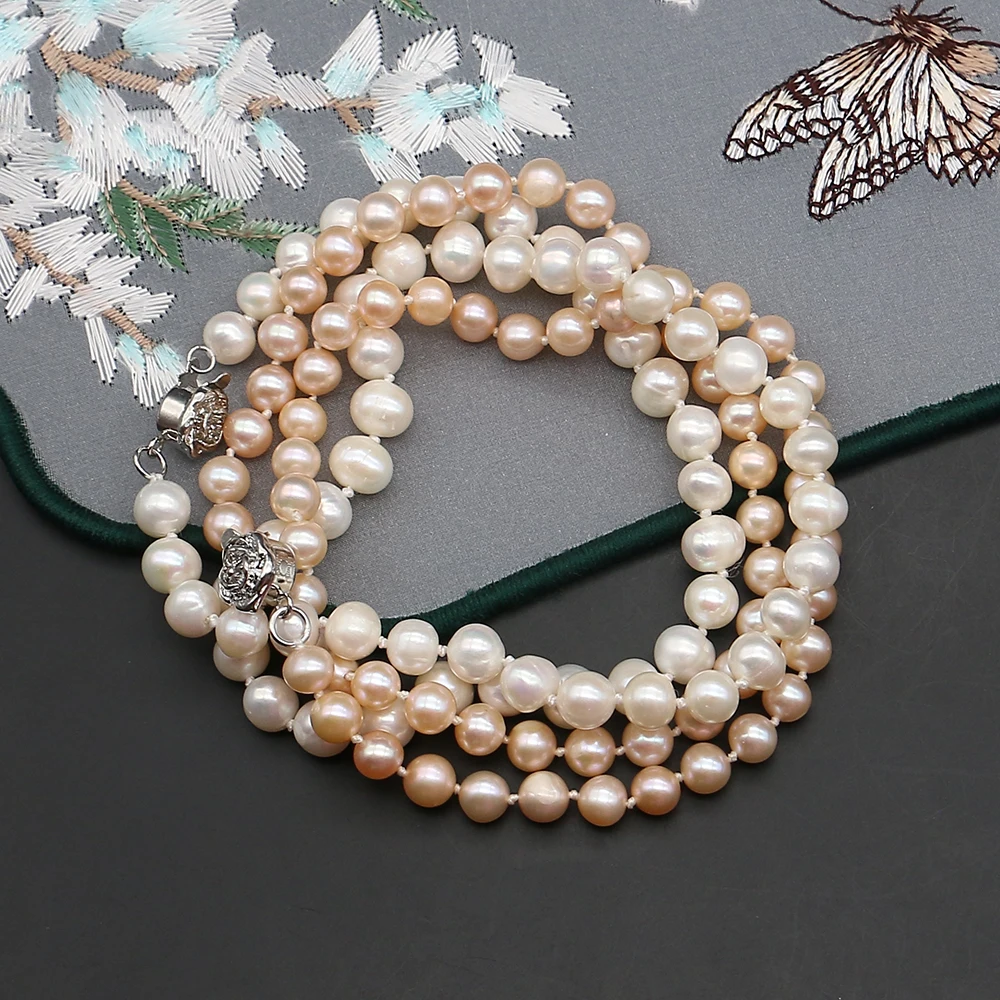 

7-8mm Round Natural Freshwater Pearl Necklace Baroque Pearl With Flower Clasp Design Jewelry Accessory For Elegant Woman Wear