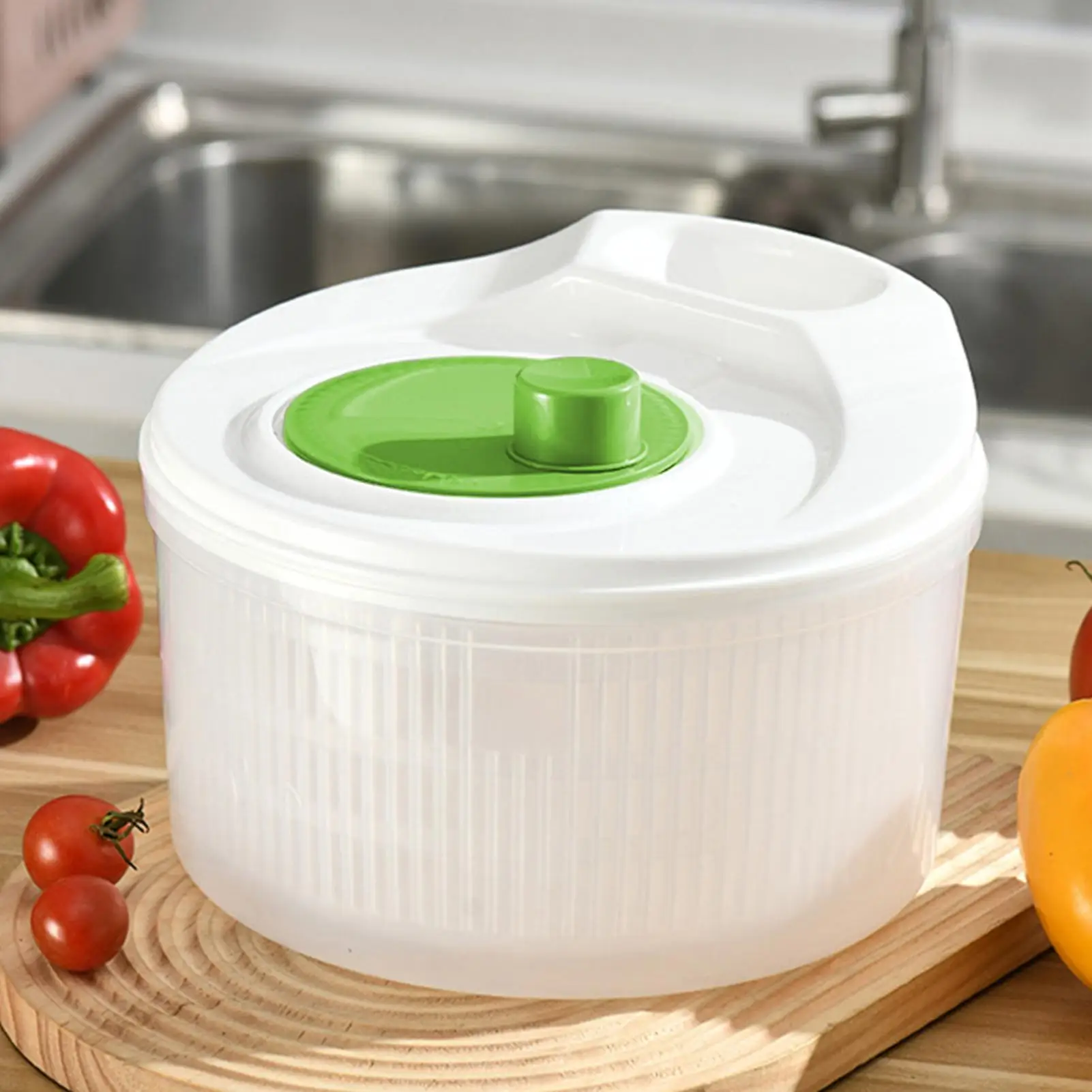 Salad Spinner Fruit Rinser Strainer Container Double-Layer Vegetable Washing Basket For Berries Home Cooks College Students view 4