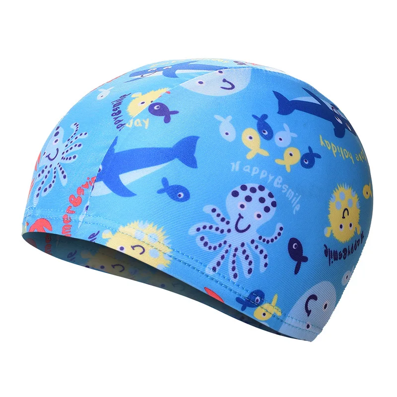 Swimming Cap for Children Elastic Fabric Cute Cartoon for Long Hair Lovely Kids Protect Ears Swim Pool Hat for Boys Girls Swim