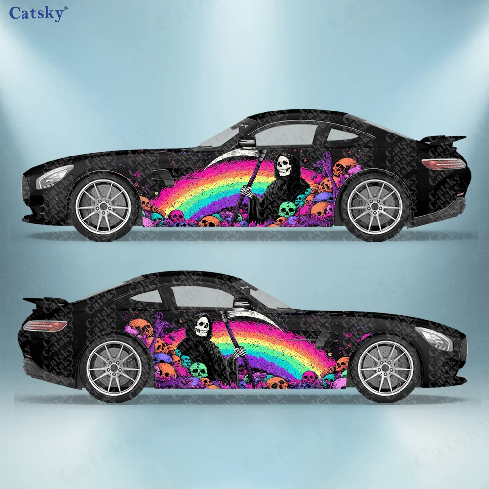 

2pcs Rainbow Death God Scythe Car Vinyl Wrap, PVC Material Waterproof Side Car Sticker, Self-Adhesive Scratch-Resistant Stickers