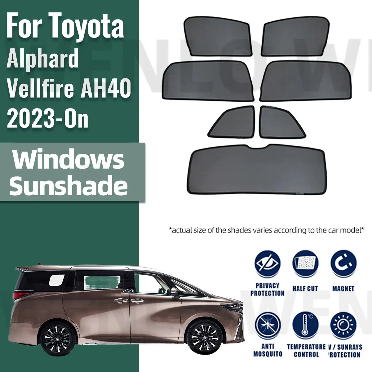 

For Toyota Alphard Vellfire AH40 2023 2024 Car Sunshade Front Windshield Magnetic Mesh Curtain Rear Side Window Sun Visor Shade