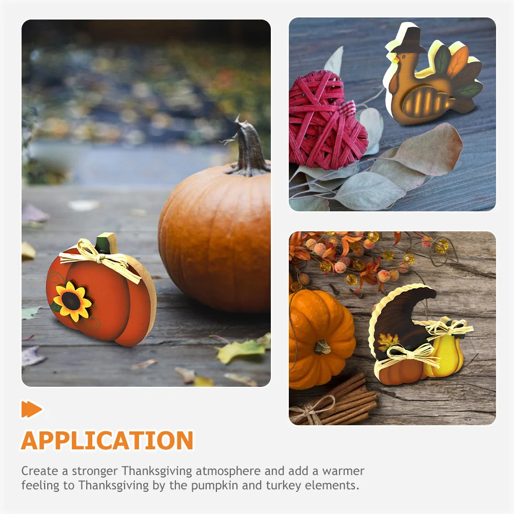 

3Pcs Thanksgiving Pumpkin Turkey Centerpiece Wood Autumn Decor Table Decoration Desktop Ornament Harvest Festival Party Supply