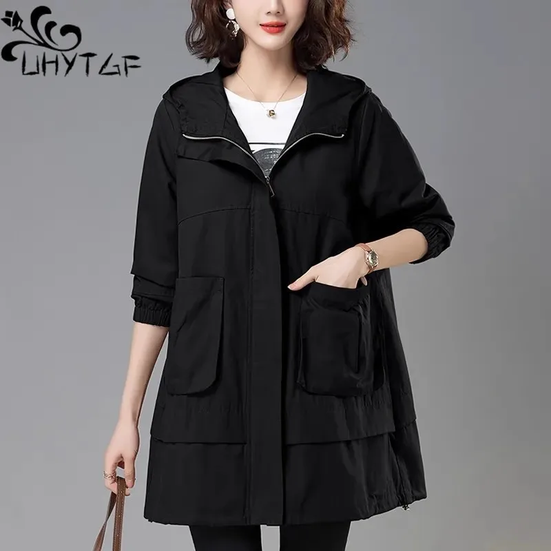 

Loose Windbreaker Women's Mid-length 2024 Spring Korean Large Size Coat Spring Autumn Hooded Jacket Lady's Thin Trench Coat 2689