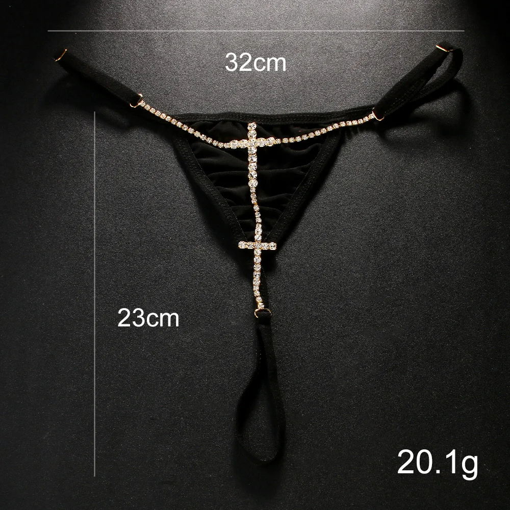 Stonefans Sexy strass croce perizoma intimo gioielli per le donne 2024 nero Choth mutandine Wasit Body Chain perizoma accessori