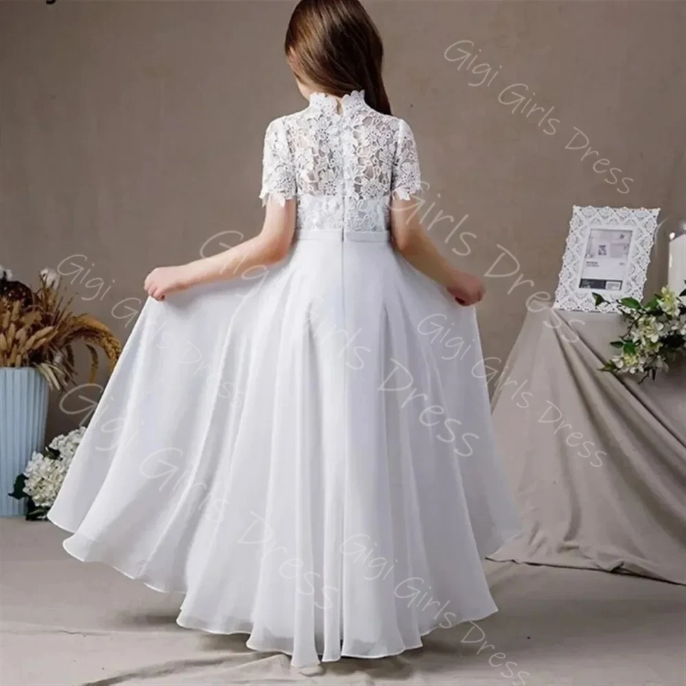 Vestido de novia corto de corte en A/estilo princesa para damitas de honor, con parte superior de encaje y falda de gasa, vestido largo para la primera comunión, vestidos personalizados.