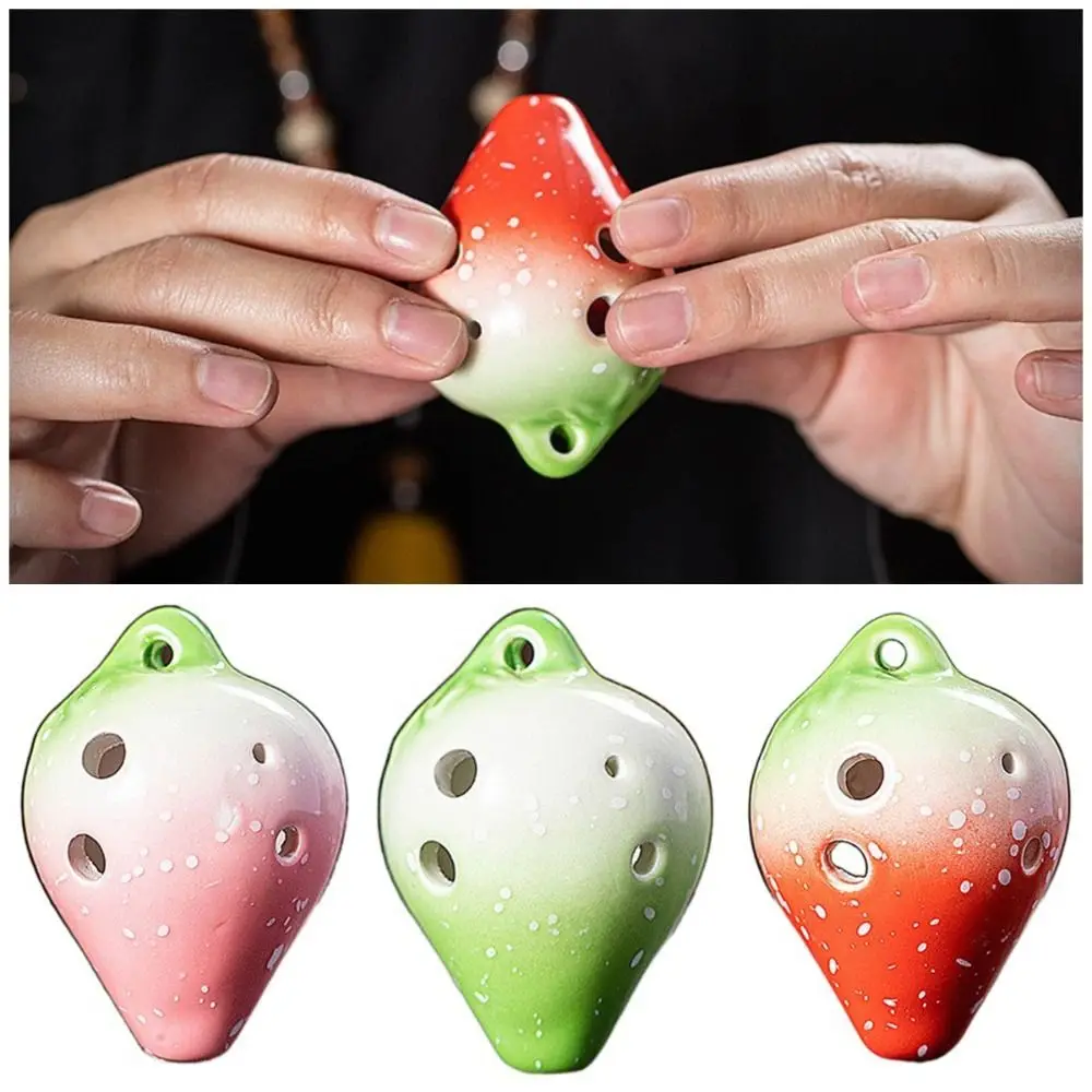 Cute Strawberry Shaped Ocarina C Tone Gradient Color 6 Holes Ceramic Ocarina Portable Creative Kids Musical Instruments Toy