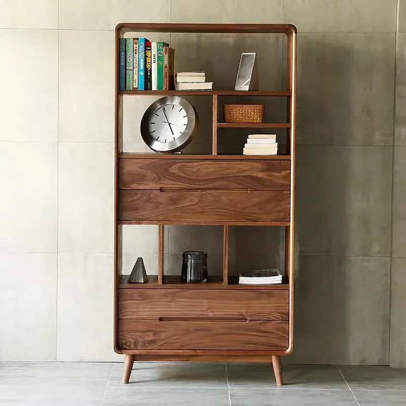 

Modern Minimalist Black Walnut Wooden Bookcase Antique Style Floor Bookcase